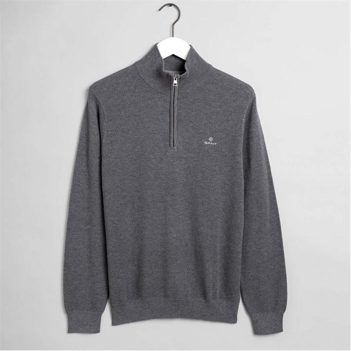 Gant Cotton Piqu¿ Half-zip Jumper In Grey