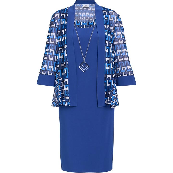 Gina Bacconi SOFIA PRINT DRESS AND JACKET - Blue
