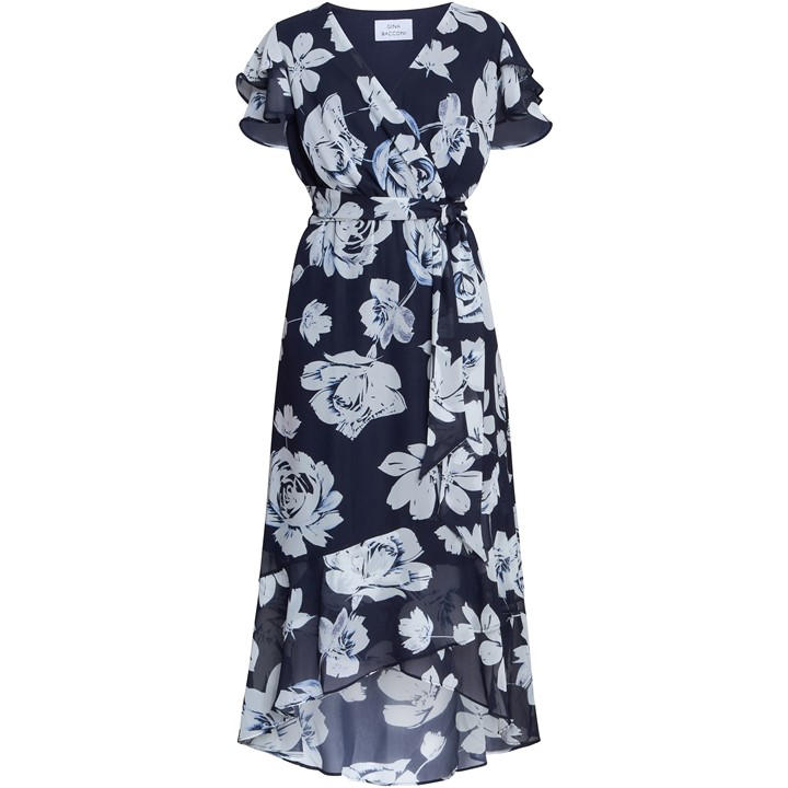 Gina Bacconi Women's Blue Teresa Floral Chiffon Dress Size 10