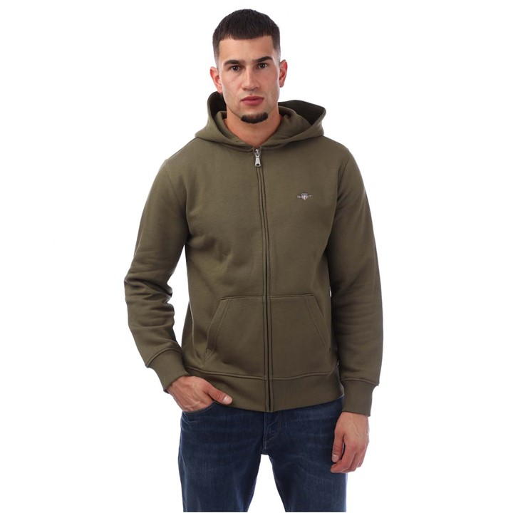 Gant Shield Logo Full Zip Hoodie In Green