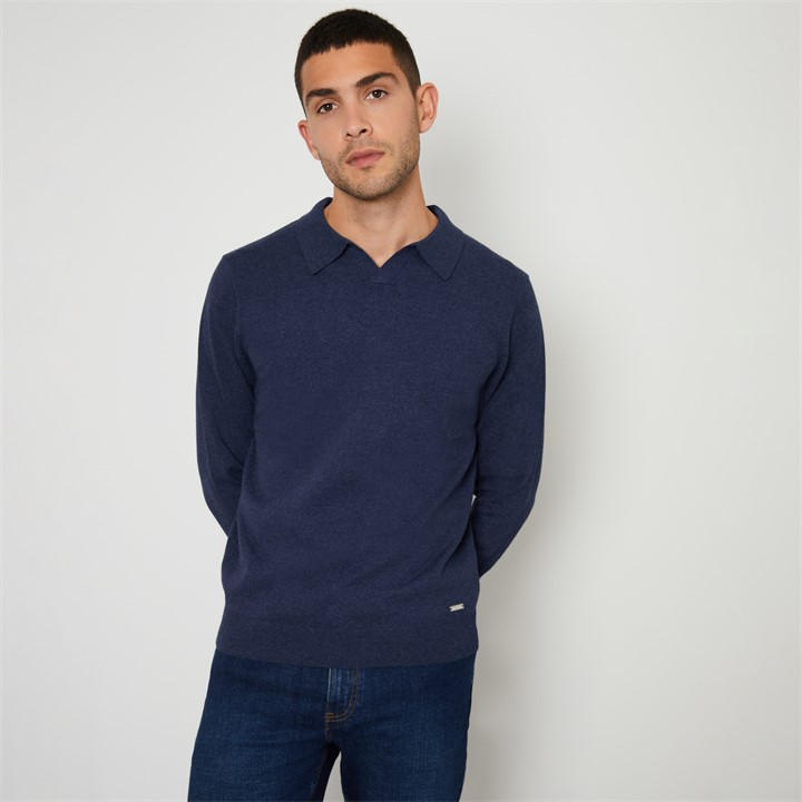 Threadbare Trophy Neck Knitted Long Sleeve Polo