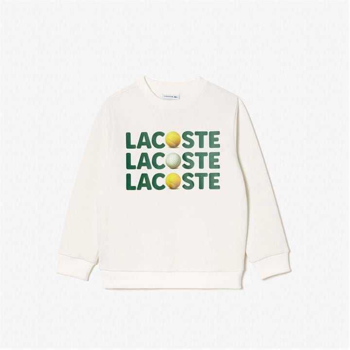 Lacoste Boys Cream Fleece Crewneck Print Sweatshirt