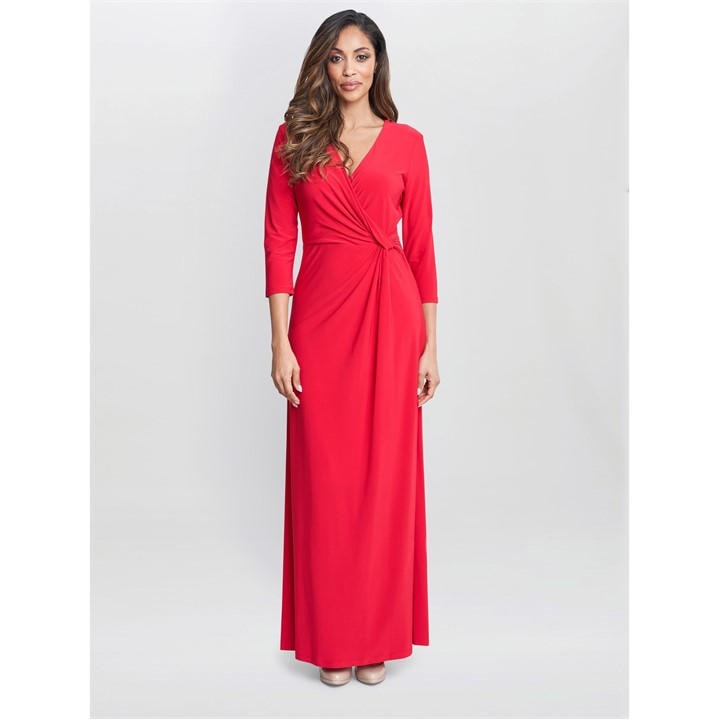 GINA BACCONI CELINE JERSEY WRAP MAXI DRESS