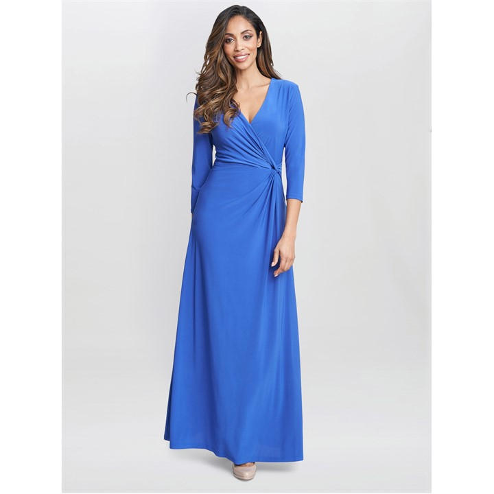 GINA BACCONI CELINE JERSEY WRAP MAXI DRESS