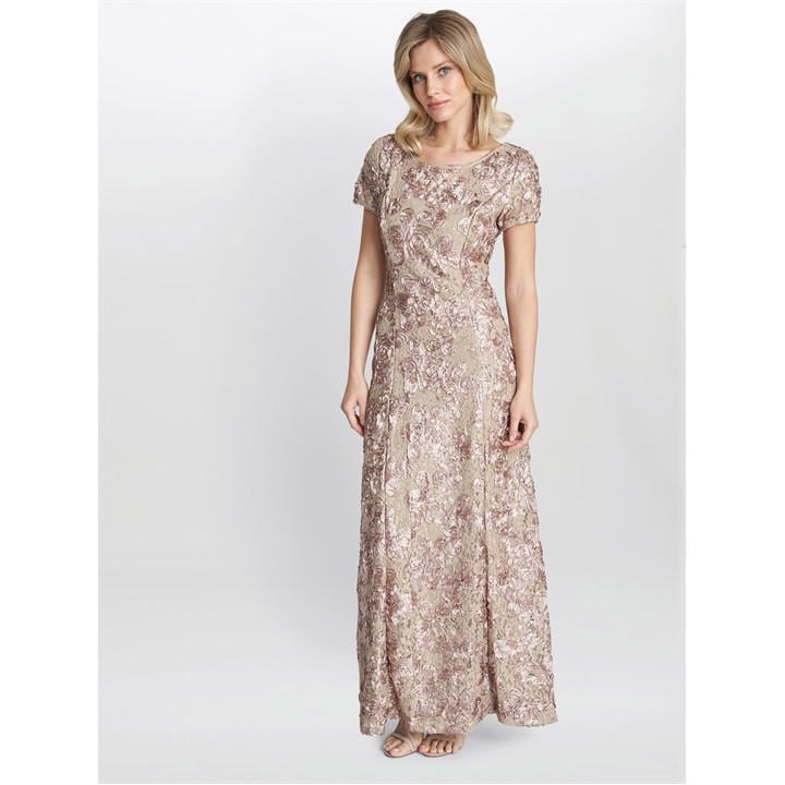 Gina Bacconi Nancy Gown With Rosette Sequin Detail - Beige