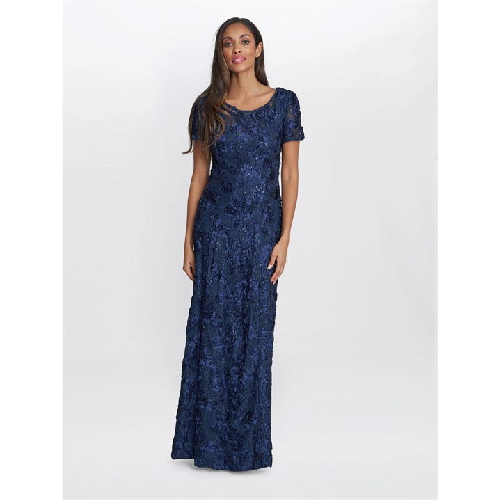 Gina Bacconi Nancy Gown With Rosette Sequin Detail - Blue