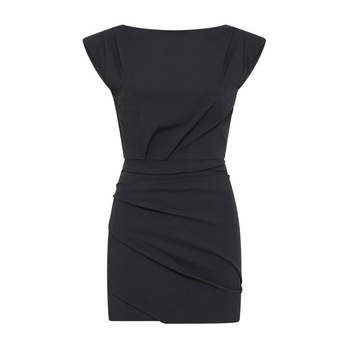 St Agni Bateau Tucked Cotton-nylon Mini Dress In Black