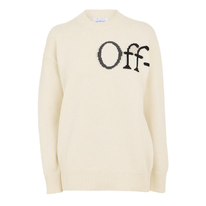 Off White Women's Cream Logo Crew Neck Jumper