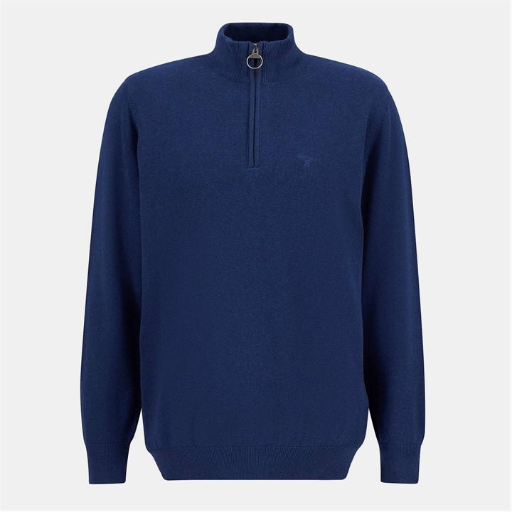 Barbour Men's Blue Half-Zip Cotton Knitted Jumper