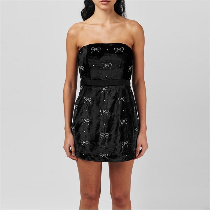 LOVESHACKFANCY Rinwell Rhinestone Bow Dress - Black