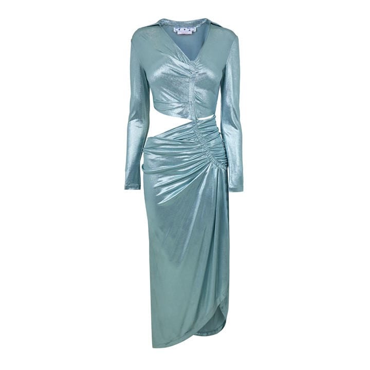 OFF WHITE Women's Metallic Draped Midi Dress - Silver