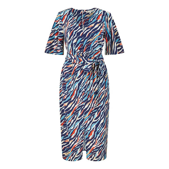 Yumi Women's Navy Zebra Stripe Midi Wrap Dress - Blue