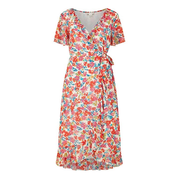 YUMI YUMI BLACK FLORAL WRAP MIDI DRESS