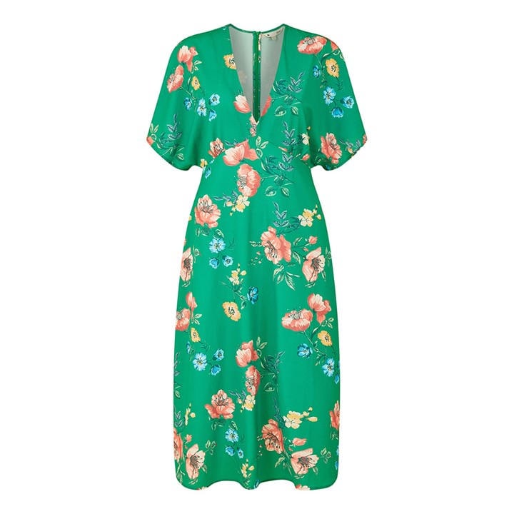 Yumi Women's Green Navy Floral Kimono Midi Dress Size 10