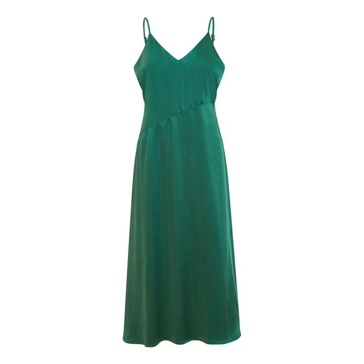YUMI YUMI GREEN SATIN STRAPPY MIDI DRESS
