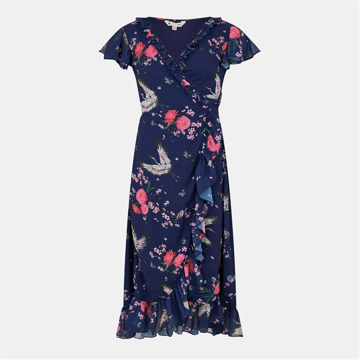 Yumi Crane Print Midi Dress - Blue