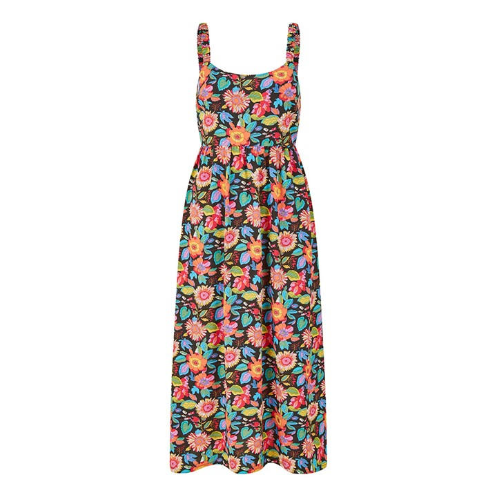 YUMI YUMI MULTICOLOURED RETRO FLORAL MIDI DRESS