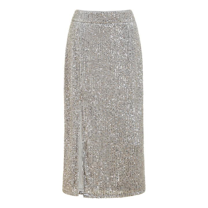 YUMI YUMI SILVER SEQUIN FITTED SKIRT