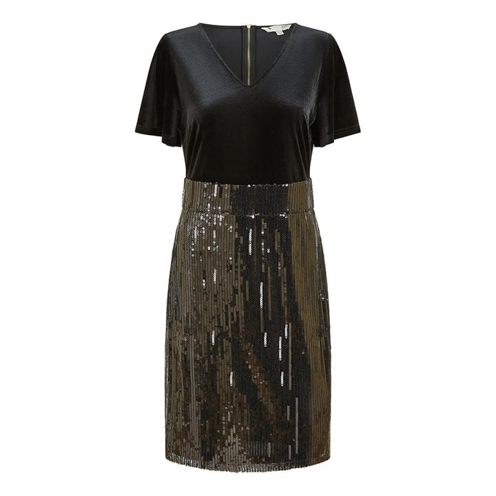 Yumi Women's Black Velvet and Sequin Fitted Bodycon Dress Yumi Women's Black Velvet and Sequin Fitted Bodycon Dress