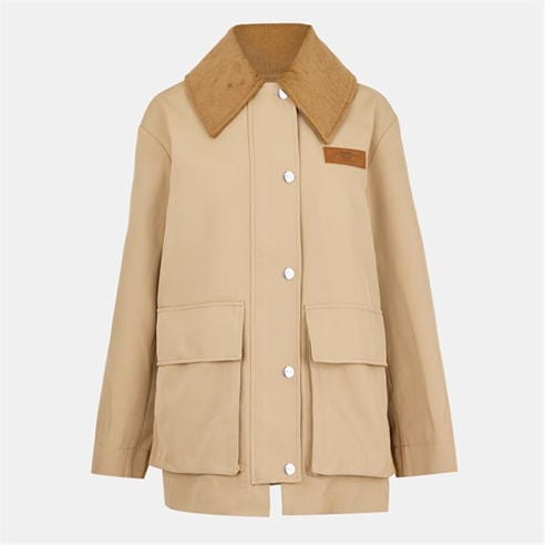 GANNI - Women's Camel Twill Midi Long Sleeve Button Field Jacket