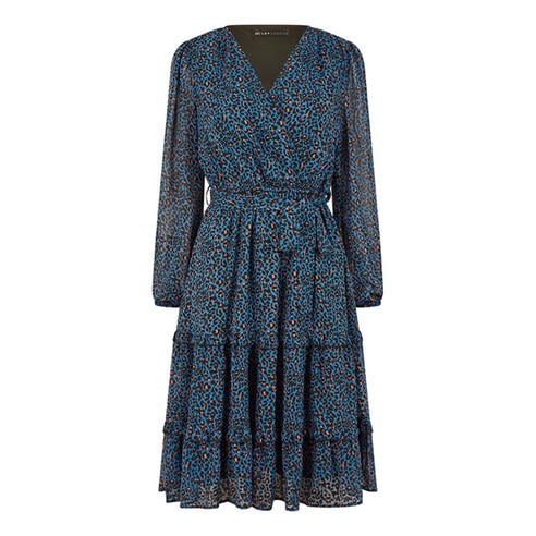 Mela London - Mela London Blue Animal Print Midi Wrap Dress