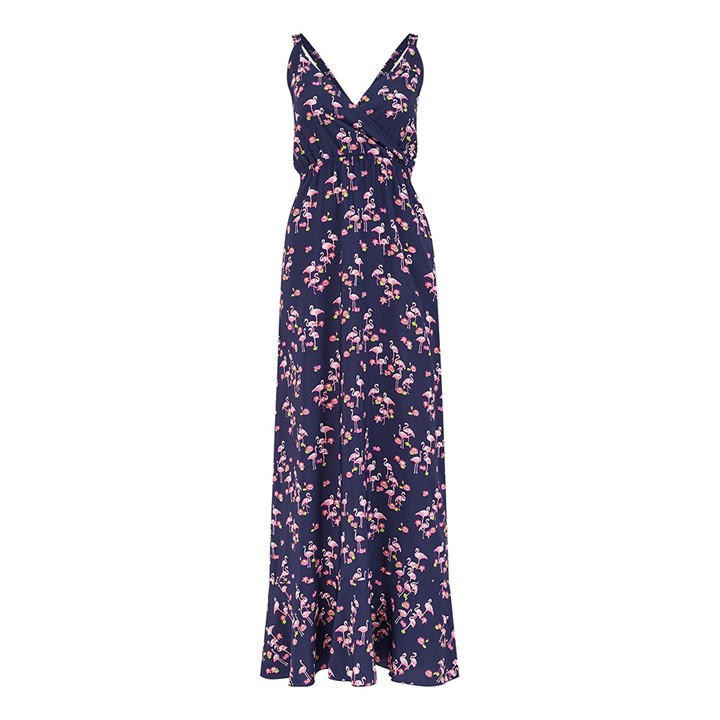 YUMI YUMI NAVY FLAMINGO PRINTED MAXI DRESS