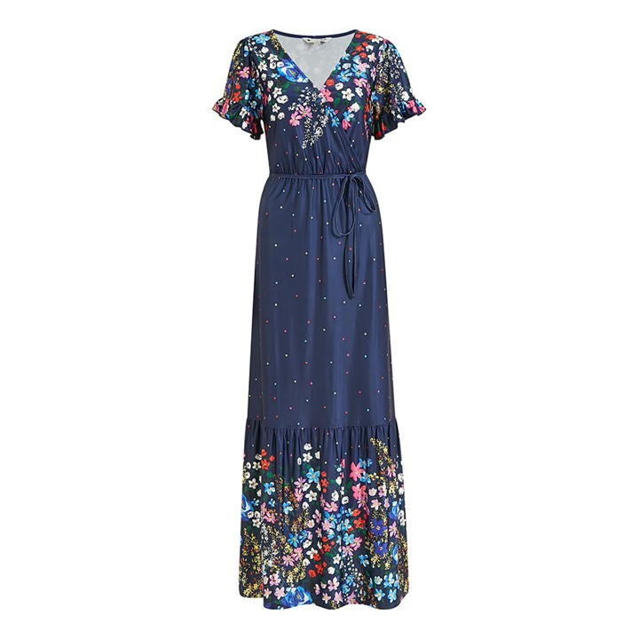 YUMI YUMI NAVY FLORAL SLINKY JERSEY MAXI DRESS
