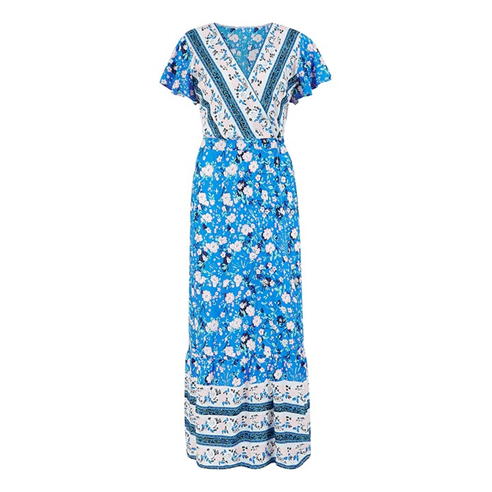 Yumi - Yumi Blue Floral Print Dress