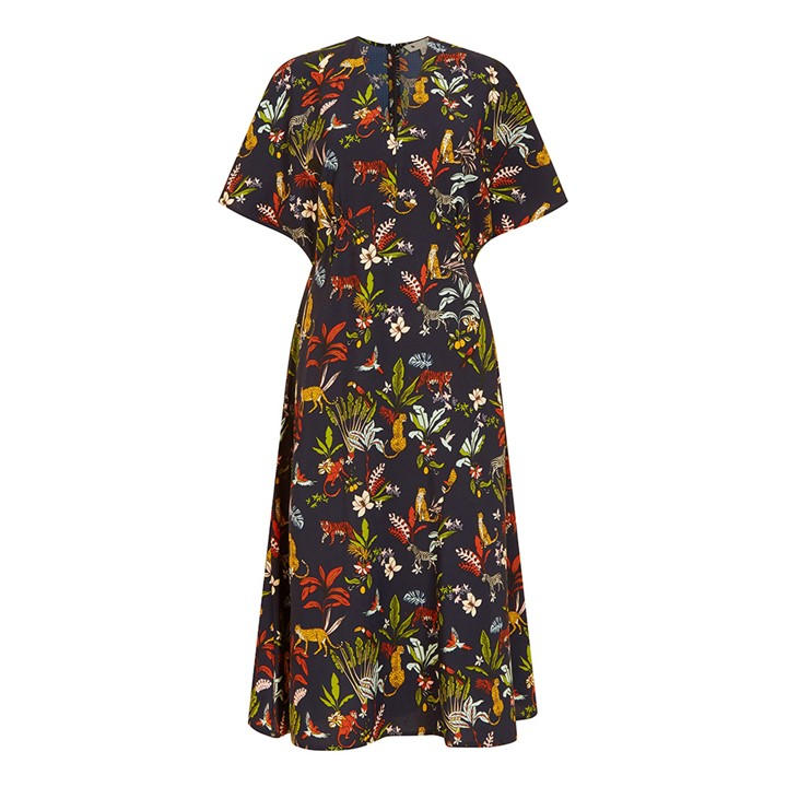YUMI YUMI NAVY ANIMAL KINGDOM PRINT MIDI DRESS