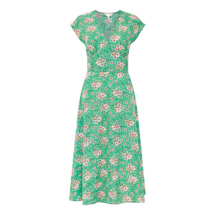 Yumi Women's Blue Floral Waist Tie Wrap Dress - Green
