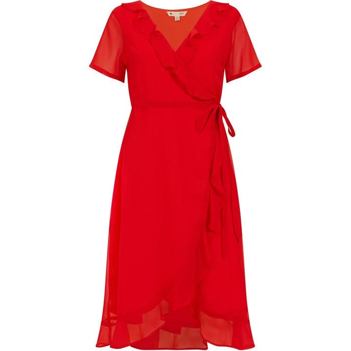 Yumi Women's Green Frill Wrap Dress - Red Yumi Women's Green Frill Wrap Dress - Red