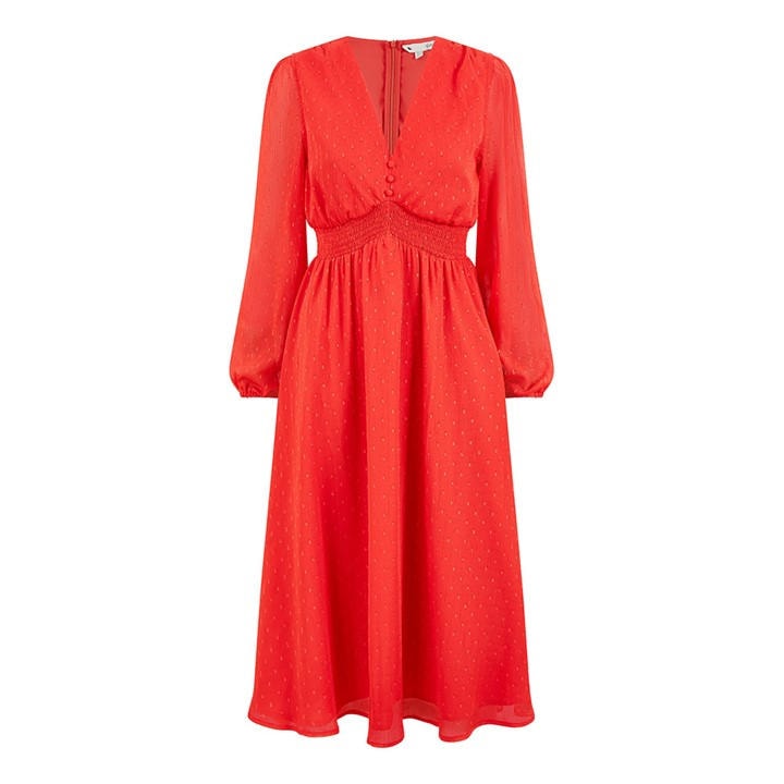 YUMI YUMI RED METALLIC DOBBY MIDI DRESS