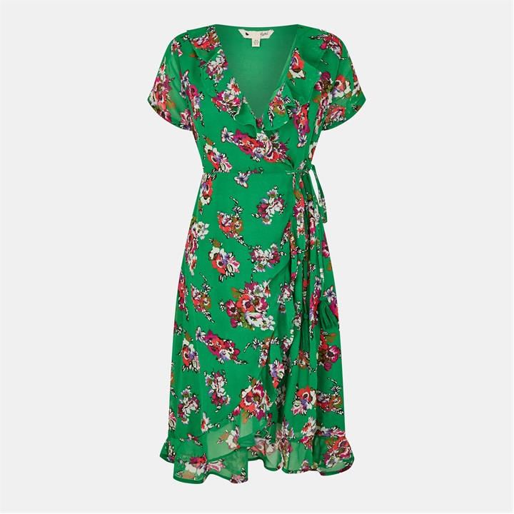 YUMI YUMI FLORAL FRILL WRAP MIDI DRESS