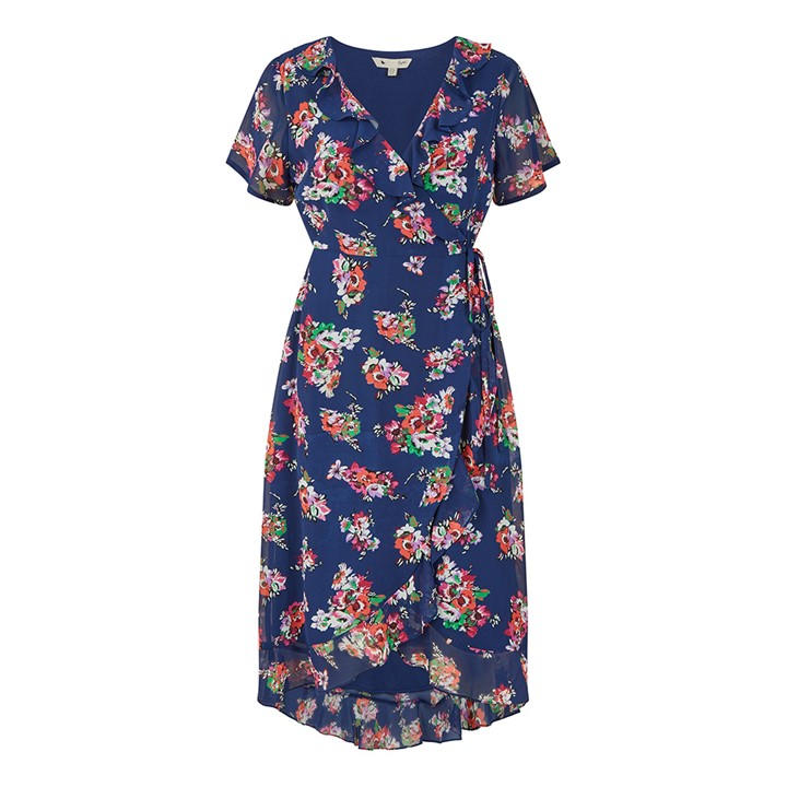 YUMI YUMI FLORAL FRILL WRAP MIDI DRESS