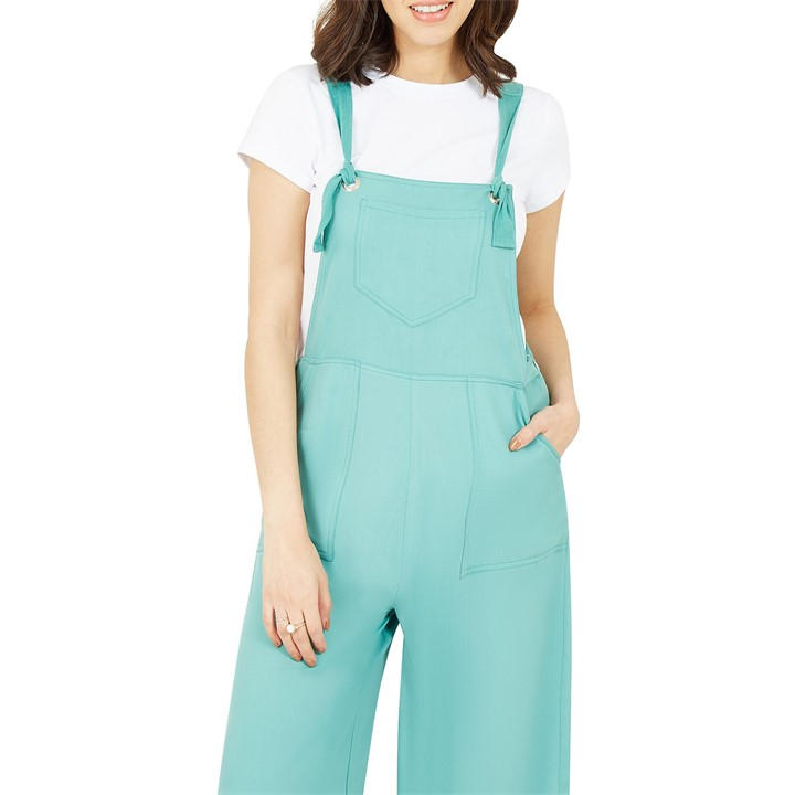 Linen Pocket Dungarees - Green