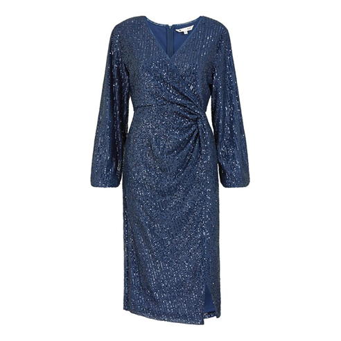 Yumi - Yumi Black Sequin Ruched Wrap Dress
