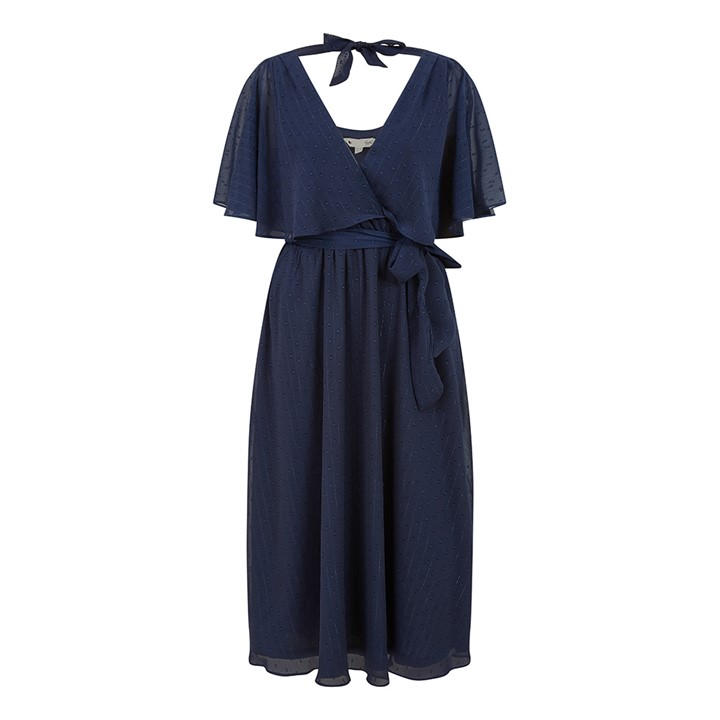 YUMI YUMI NAVY WRAP MIDI DRESS