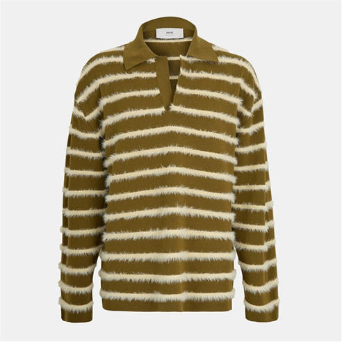 AMI PARIS - Men's Fluffy Knitted Long Sleeve Polo Shirt