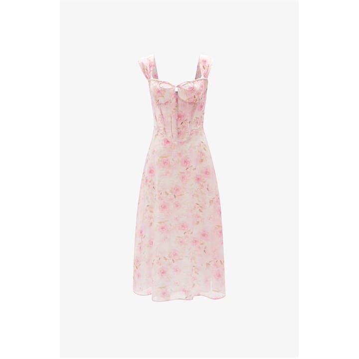 Bardot Floral Midi Dress - Pink