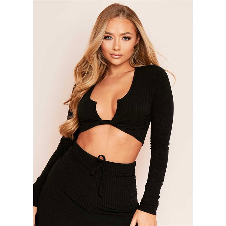 MISSY EMPIRE & MATCH RIBBED TWIST FRONT CROP TO
