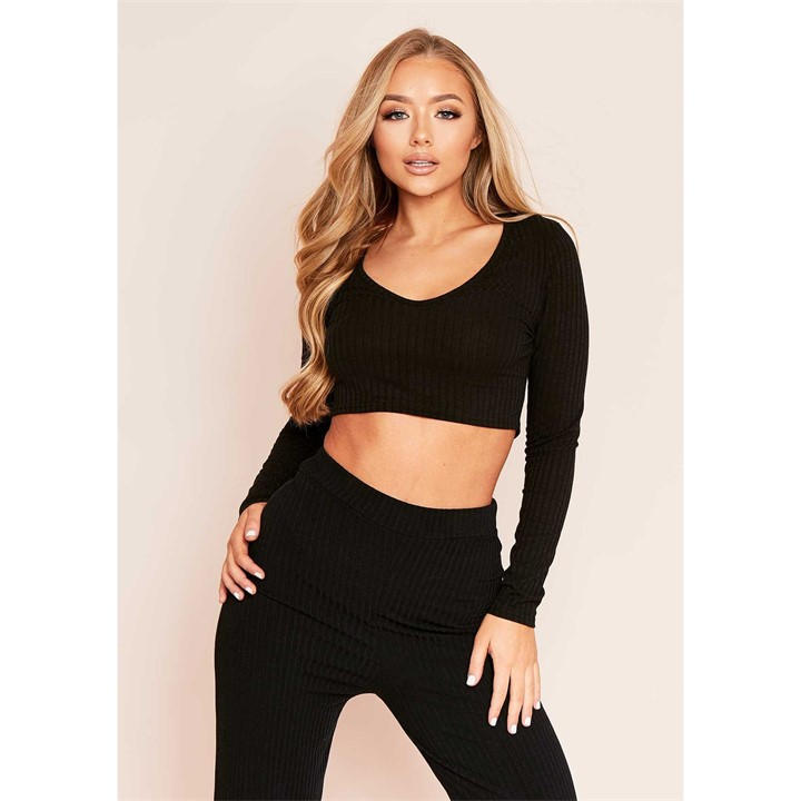 MISSY EMPIRE & MATCH RIBBED V PLUNGE CROP TO