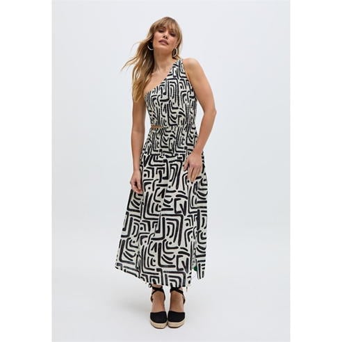 Raffya - Jazz Jersey One Shoulder Warhol Print Midi Dress in Black