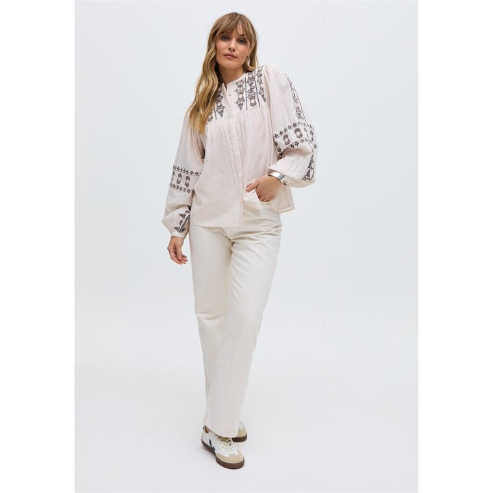 Raffya Demi Embroidered Ballon Sleeve Shirt In Cream