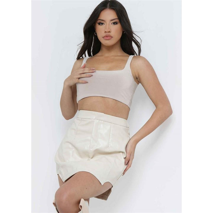 MISSY EMPIRE LEATHER CURVED HEM CUT-OUT MINI SKIRT