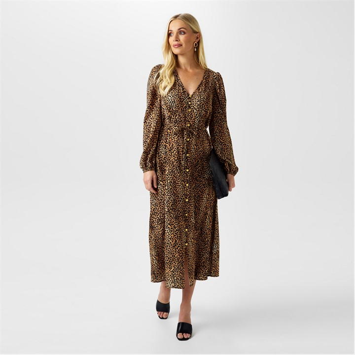 Biba Button Through Dress In Brown