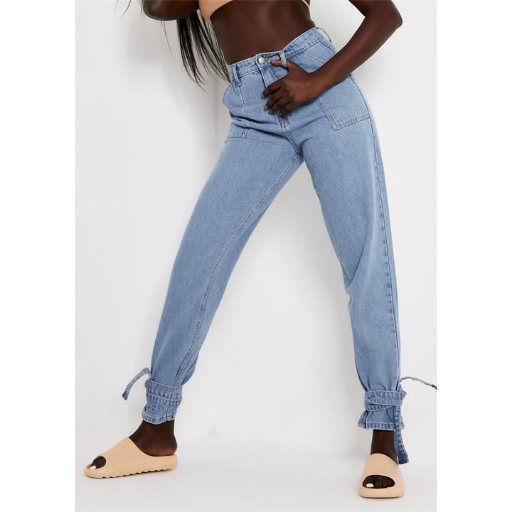 Missy Empire Women's Blue Tie Ankle Mom Jeans - Size 8