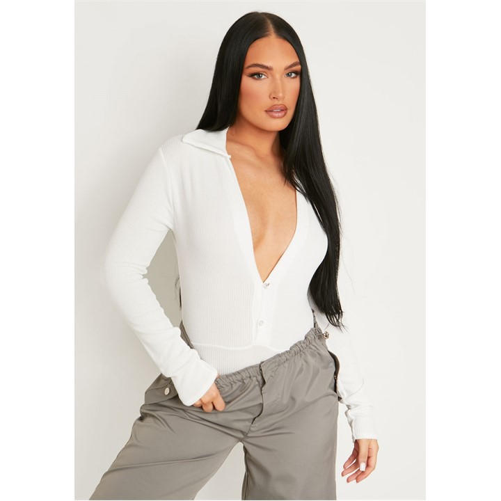 MISSY EMPIRE PLUNGE BUTTON DETAIL BODYSUIT