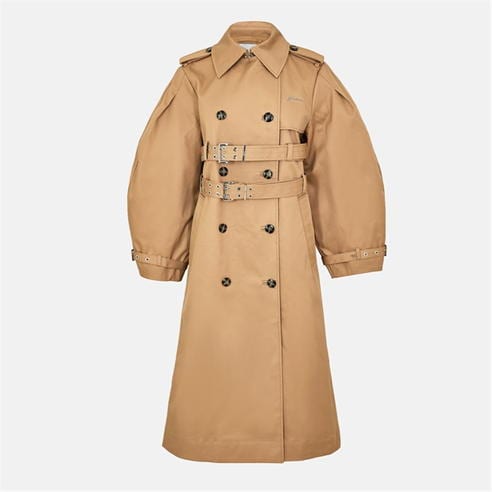GANNI - Women's  Cotton Balloon Sleeve Buckled Trench Coat