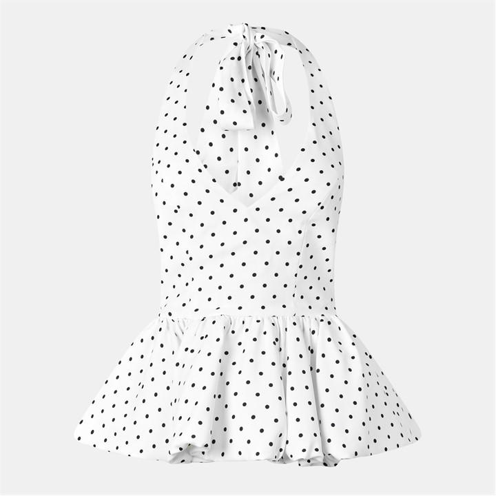 Odd Muse The Ultimate Muse Polka Dot Peplum Top In White