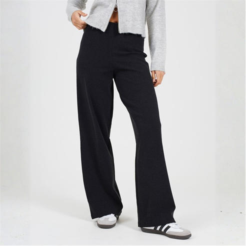Brave Soul - BS Womens Charcoal Ribbed Wide Leg Trousers